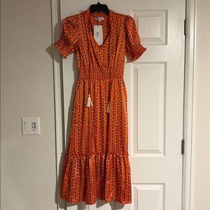 THML Vibrant Orange Geometric Midi Dress